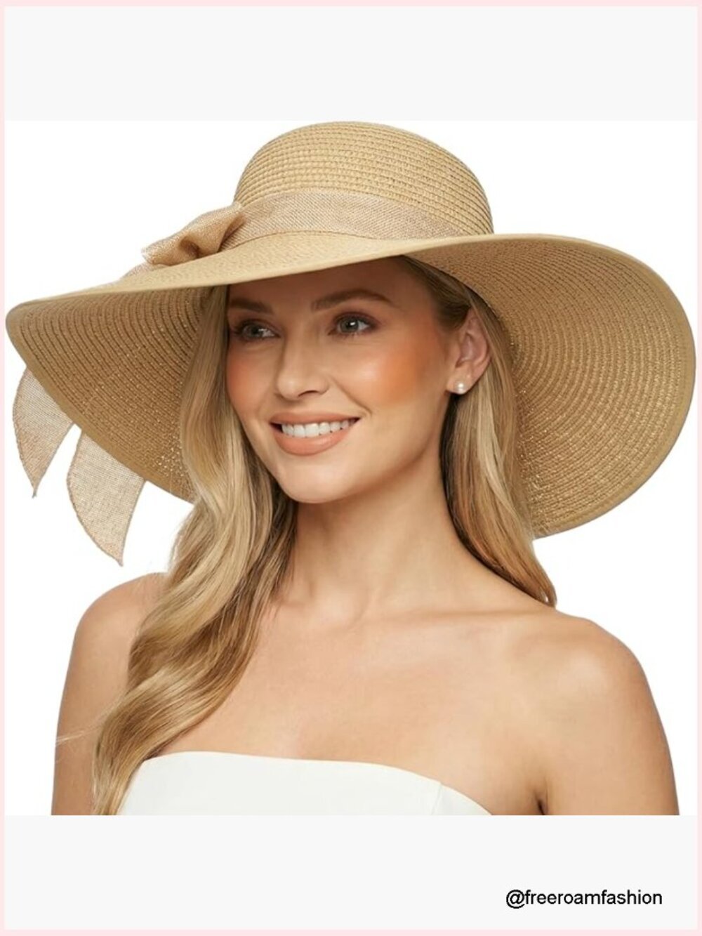 Wide Brim Sun Hat Foldable Straw Floppy UPF 50+ Beach Travel